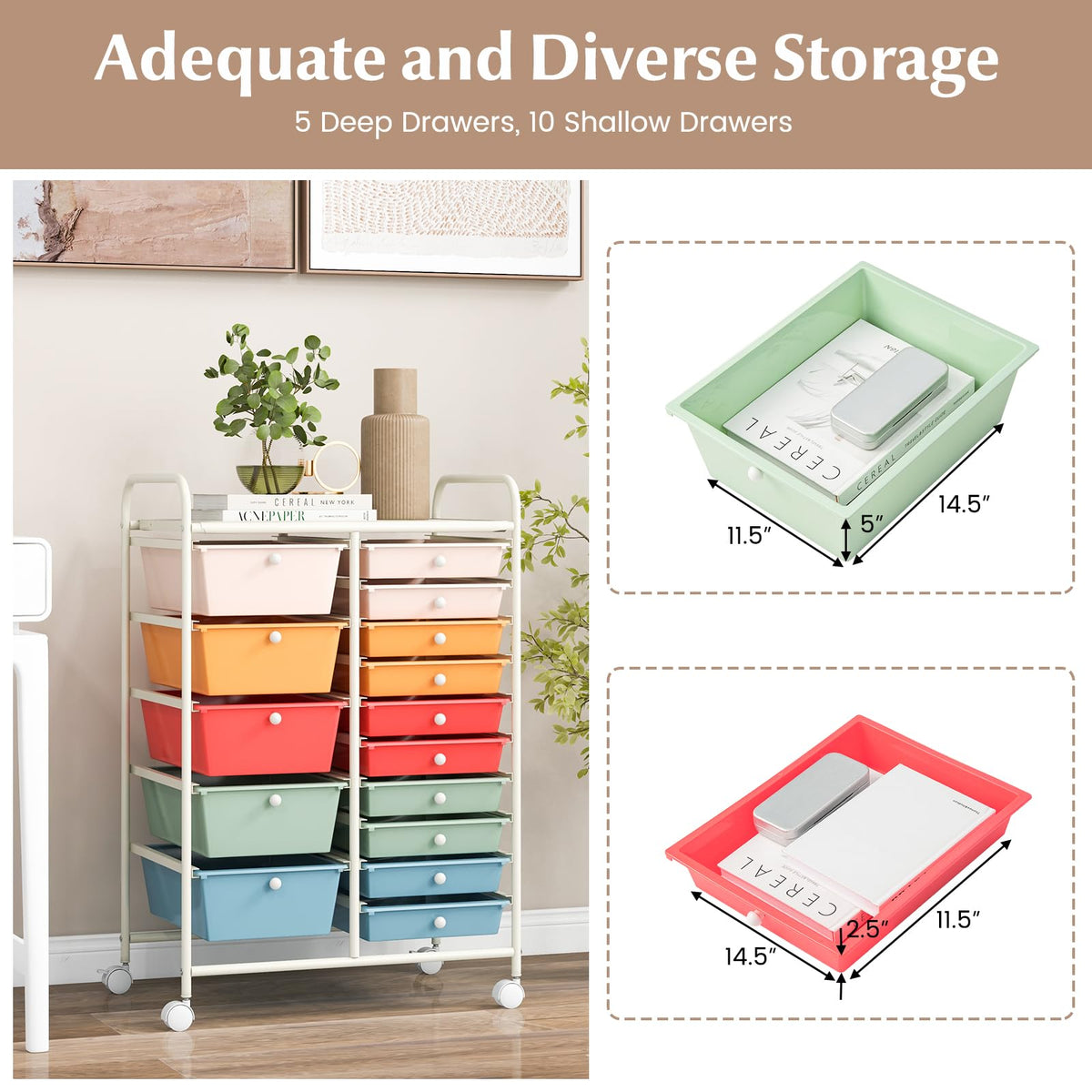 15 Drawer Multicolor Rolling Storage Cart Z289
