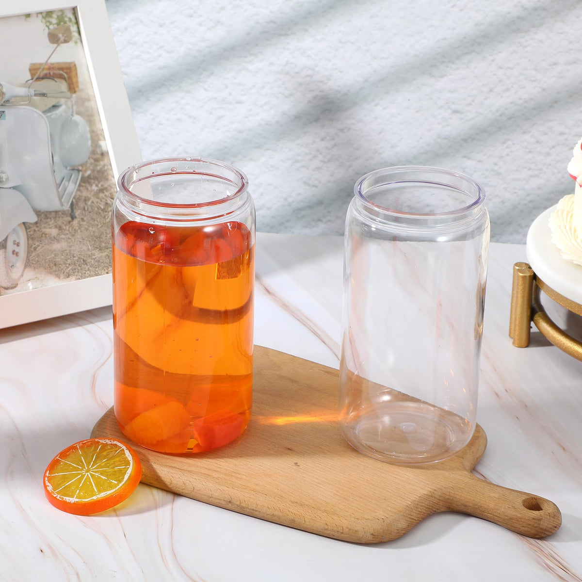 16oz Acrylic Cups with Lids and Straws, 6pcs Clear Plastic Tumbler Set N19237