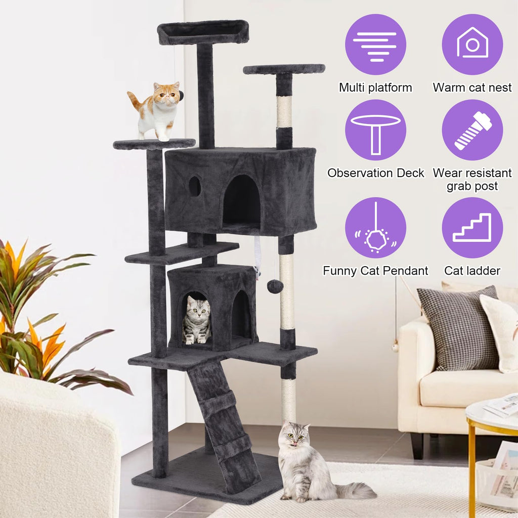 70 Inch Tall Dark Grey Cat Tree Cat Climbing Tower P91003