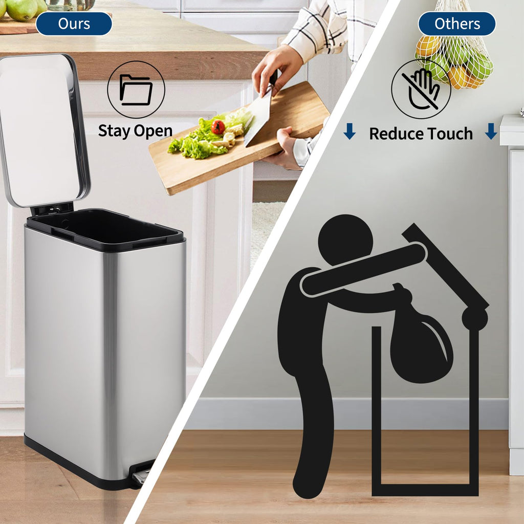 50L Slim Stainless Steel Step Trash Can with Soft-Close Lid K446342