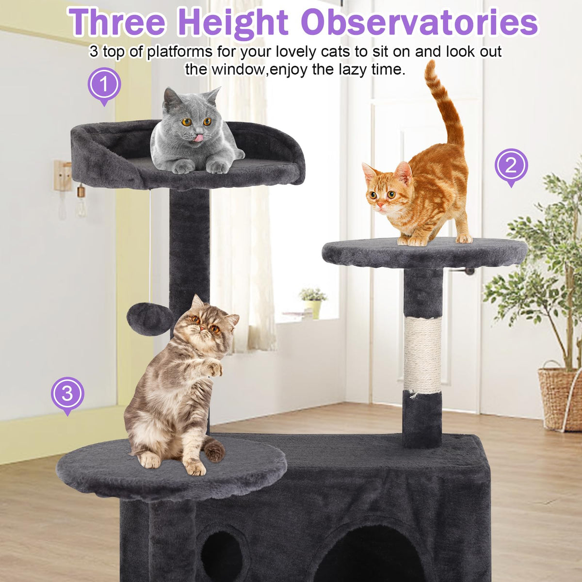 70 Inch Tall Dark Grey Cat Tree Cat Climbing Tower P91003