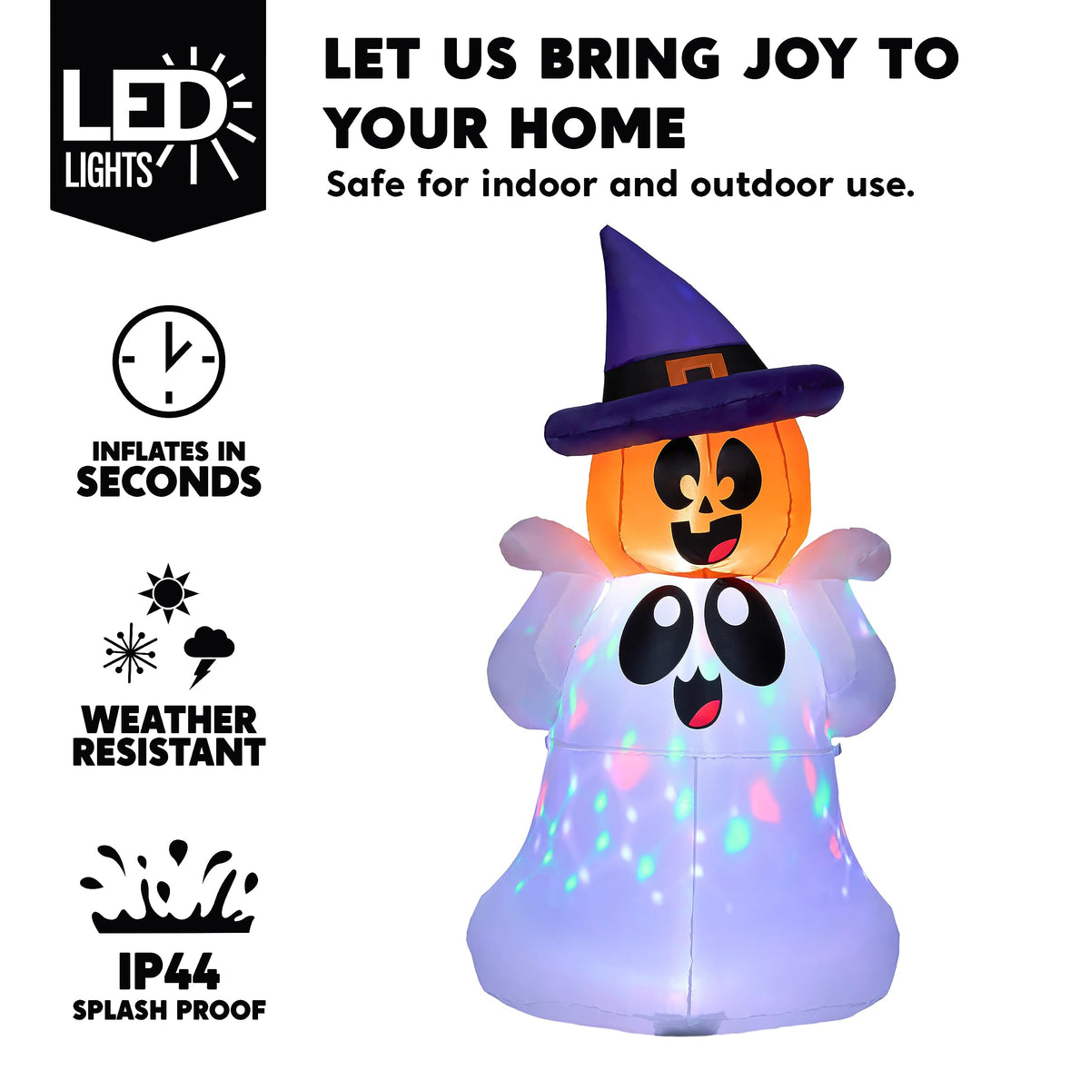 5 FT Halloween Inflatable Ghost with Colorful LEDs M86394
