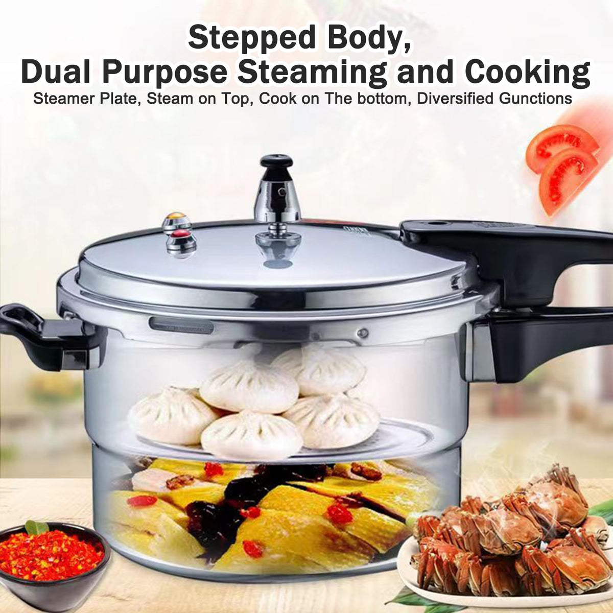 Non-Stick Aluminum Pressure Cooker with Steamed Layer L75179