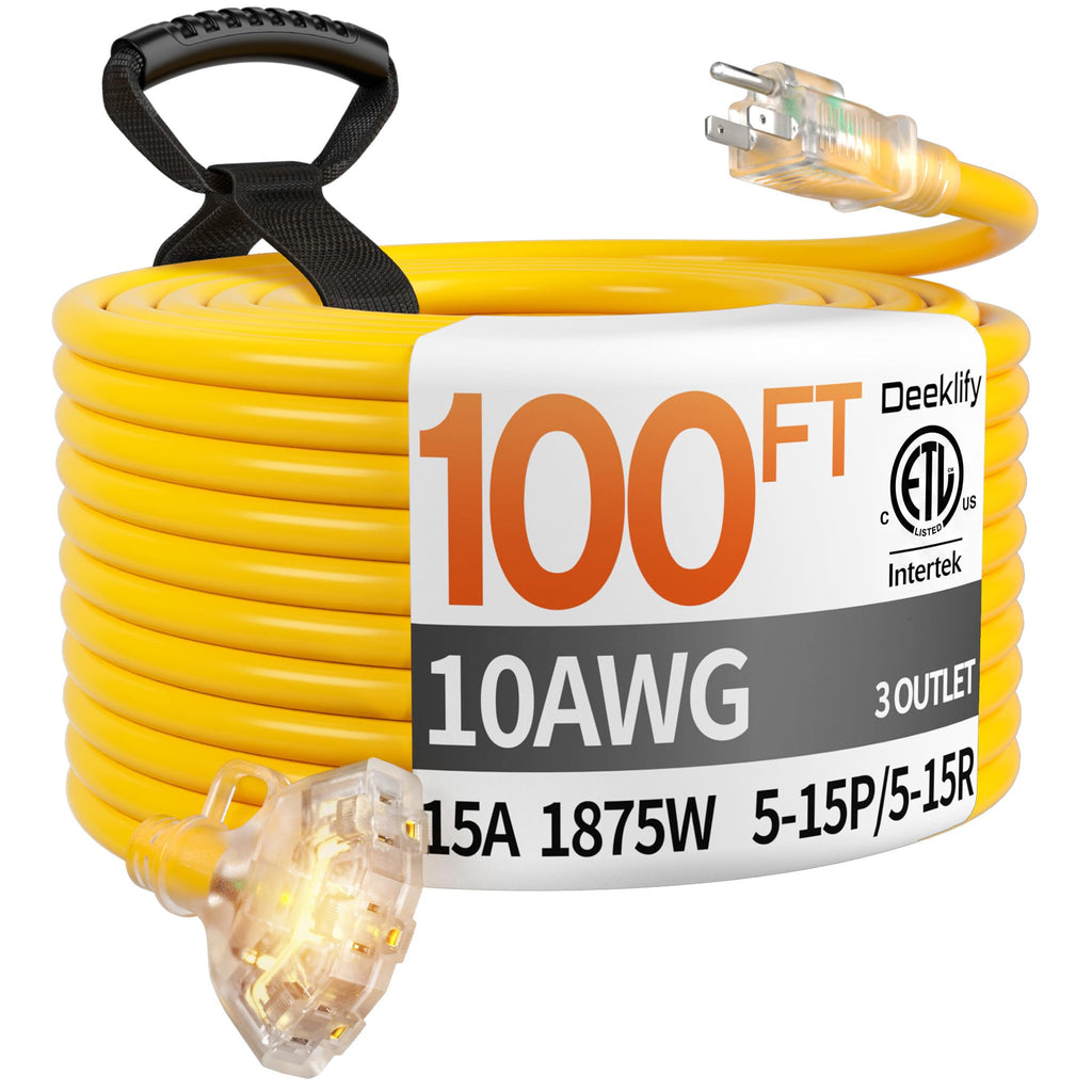 100FT 10 Gauge Extension Cord with Multiple Outlets Yellow N474738