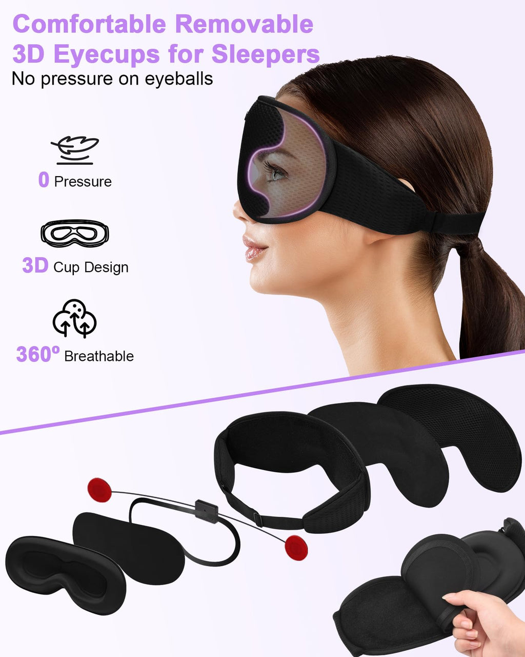 3D Contoured Sleep Mask with Bluetooth Headphones B3748
