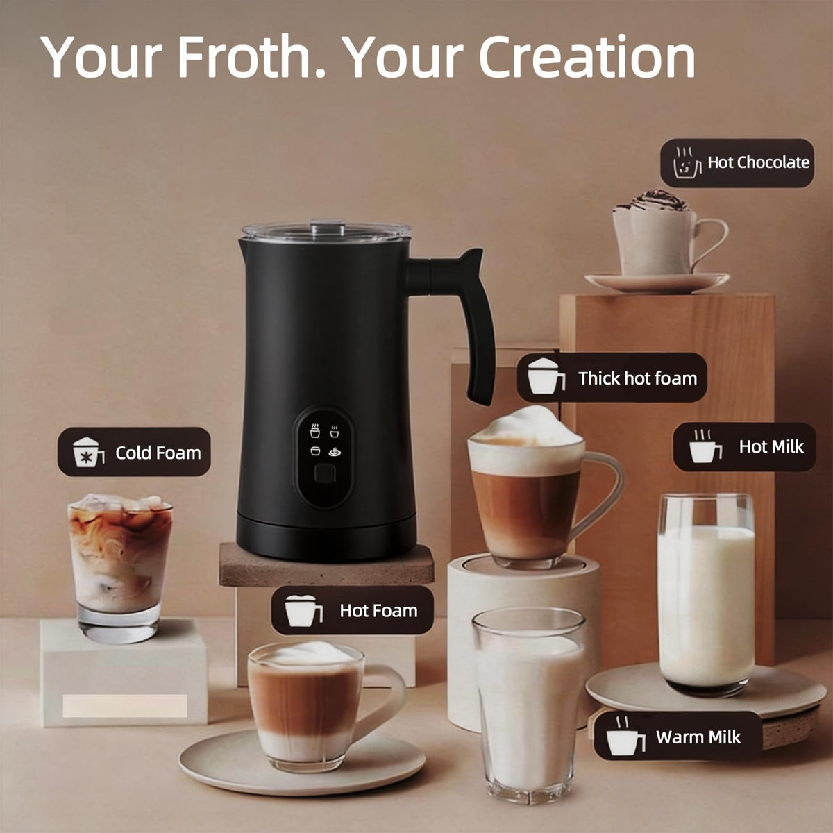 4-in-1 Electric Milk Frother and Steamer Black S27703