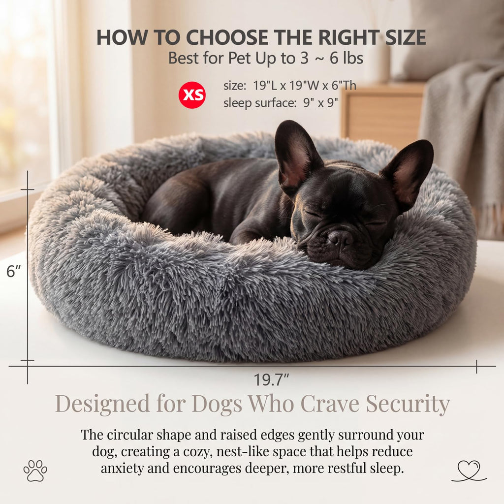 Small Anti-Anxiety Machine Washable Fluffy Round Dog Bed P410