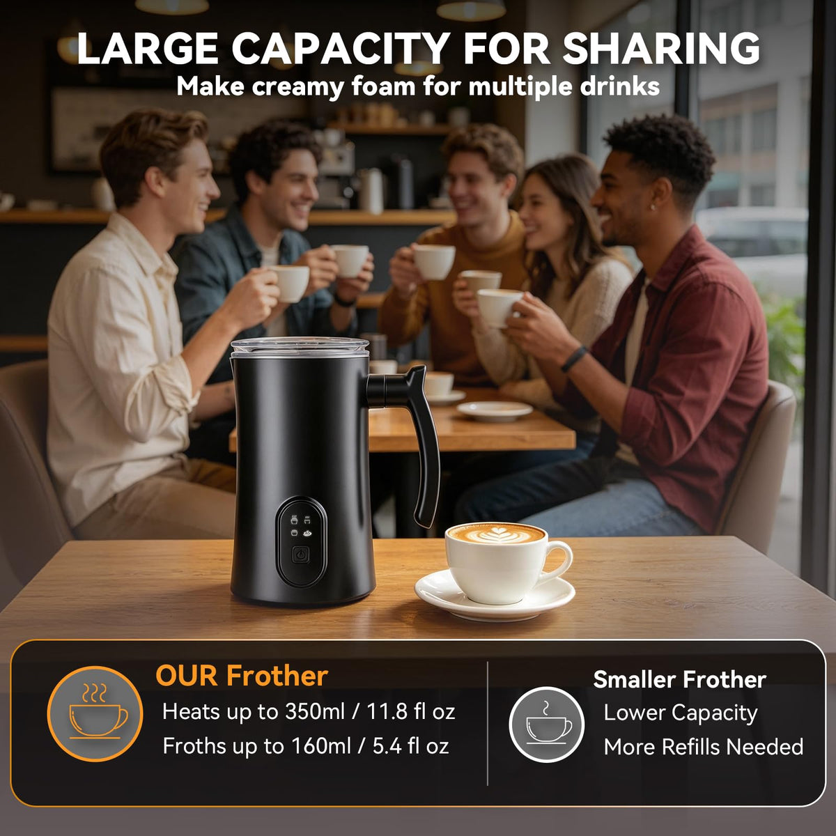4-in-1 Electric Milk Frother and Steamer Black S27703