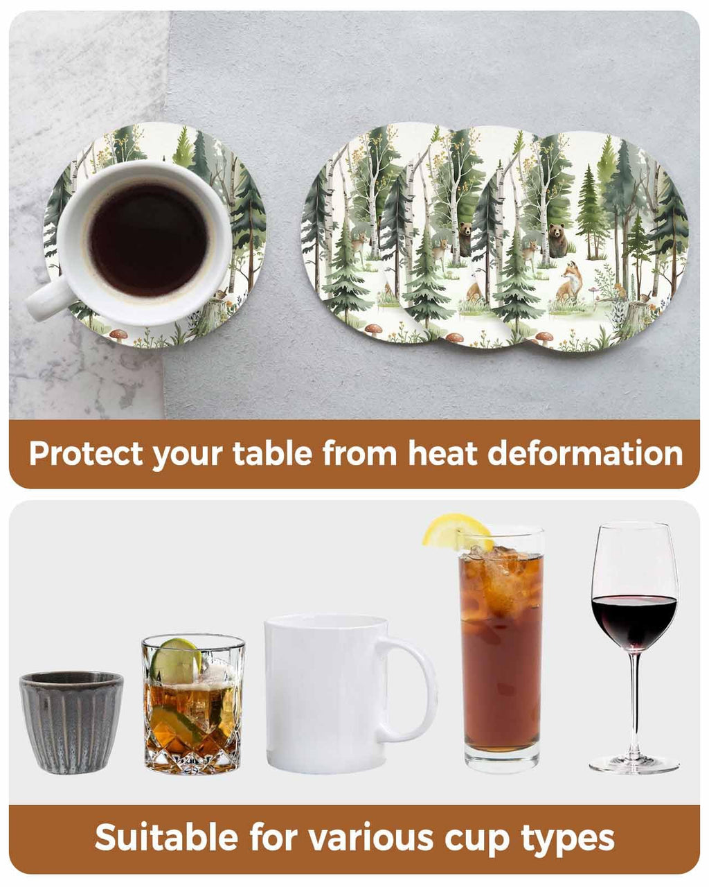 Absorbent Stone Ceramic Coaster with Cork Back, Set of 8 K41814