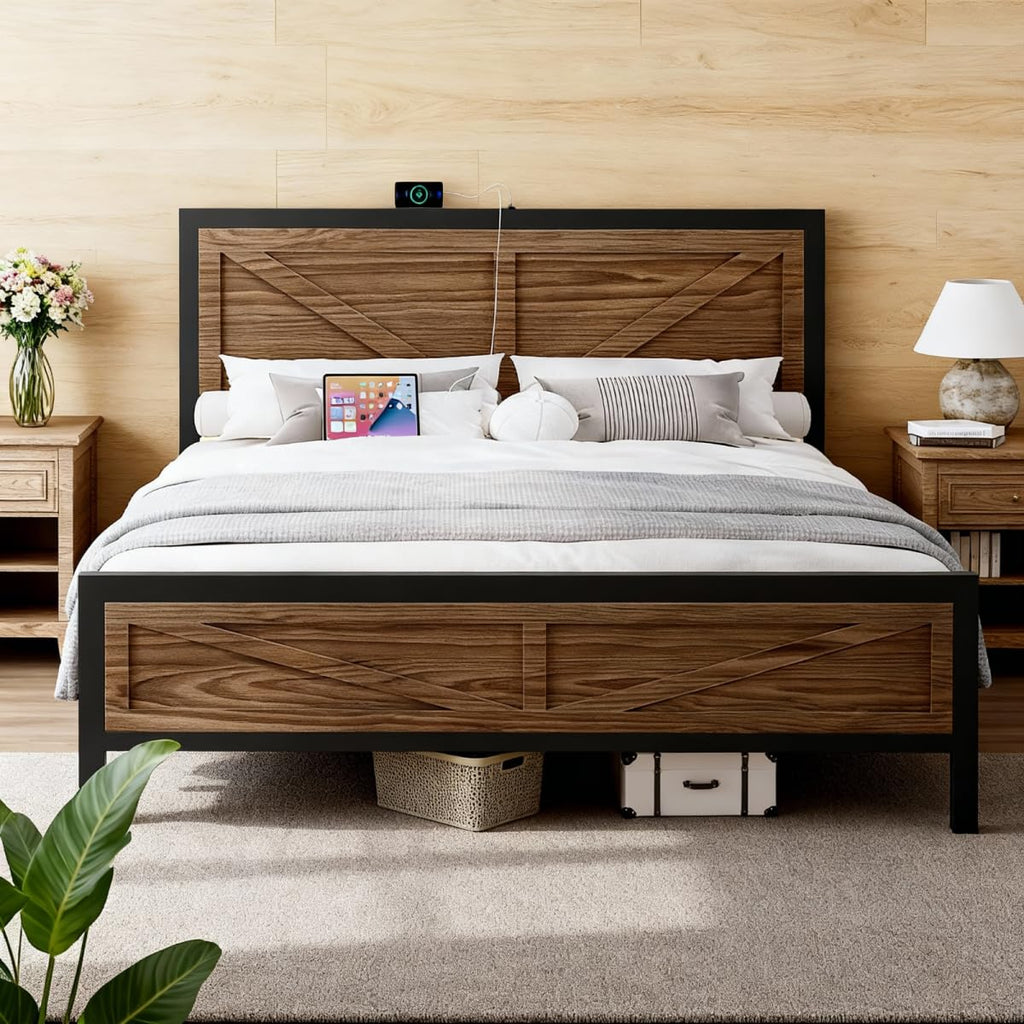 Queen Size Metal Platform Bed Frame with Storage O7908