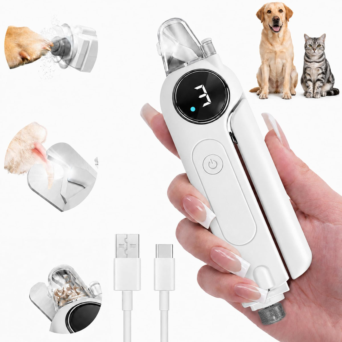 2-in-1 Quiet Electric Pet Nail Clipper & Grinder with Light C5437