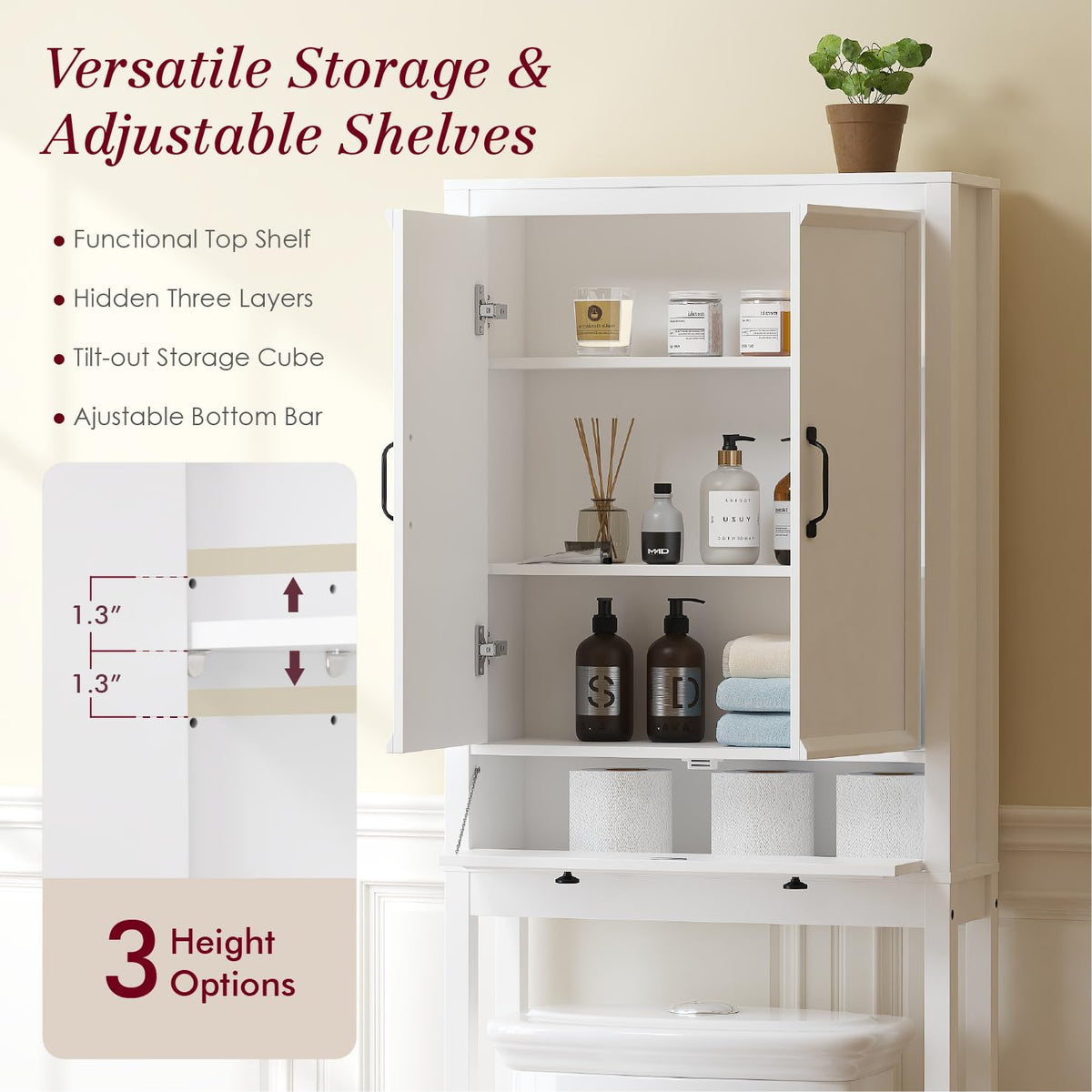 White Over the Toilet Storage Cabinet with Doors S655882