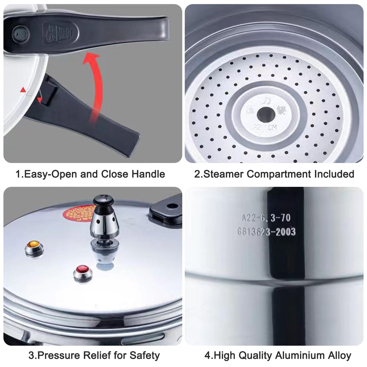 Non-Stick Aluminum Pressure Cooker with Steamed Layer L75179