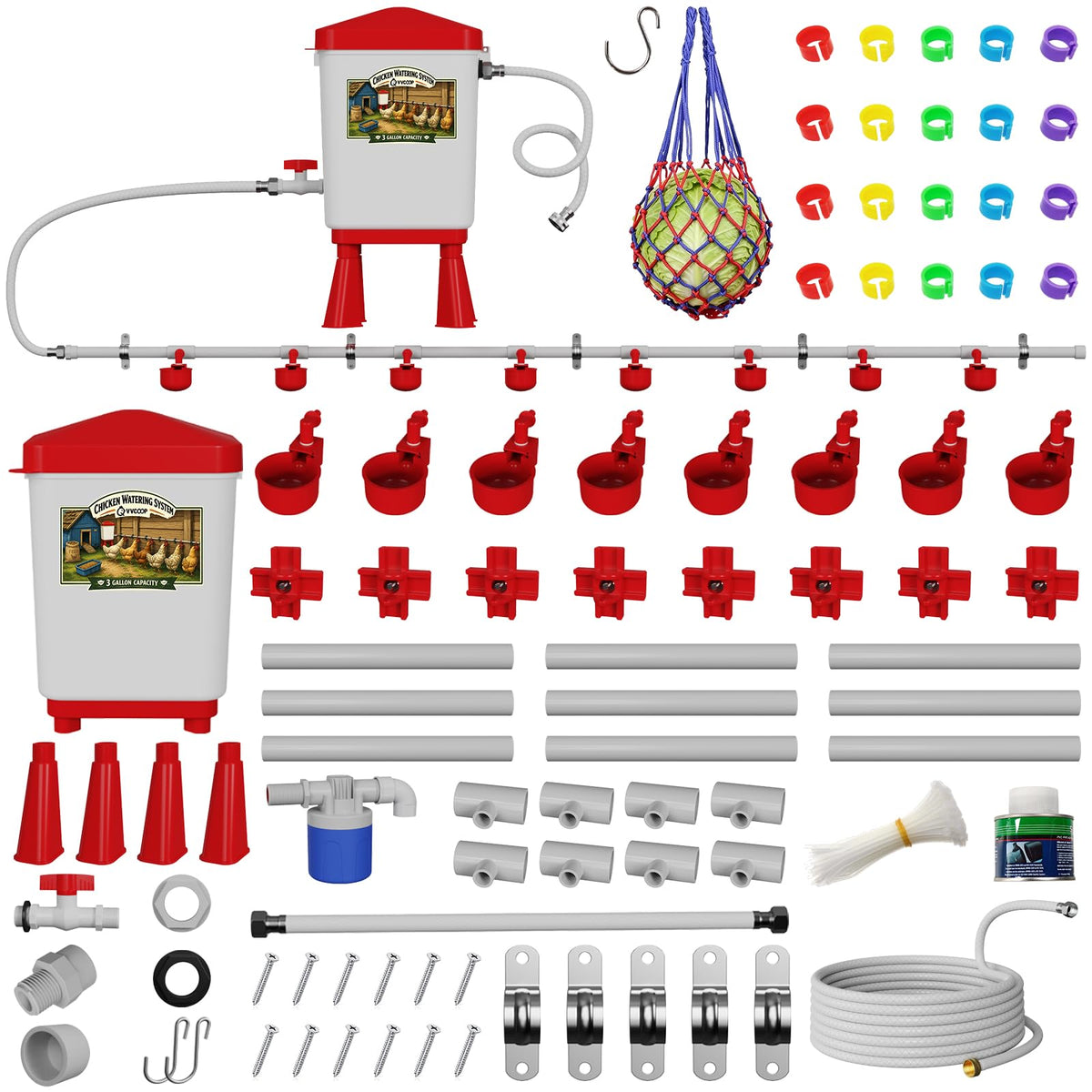 3 Gallon Automatic Chicken Waterer with 8 Cups and 8 Nipples W575