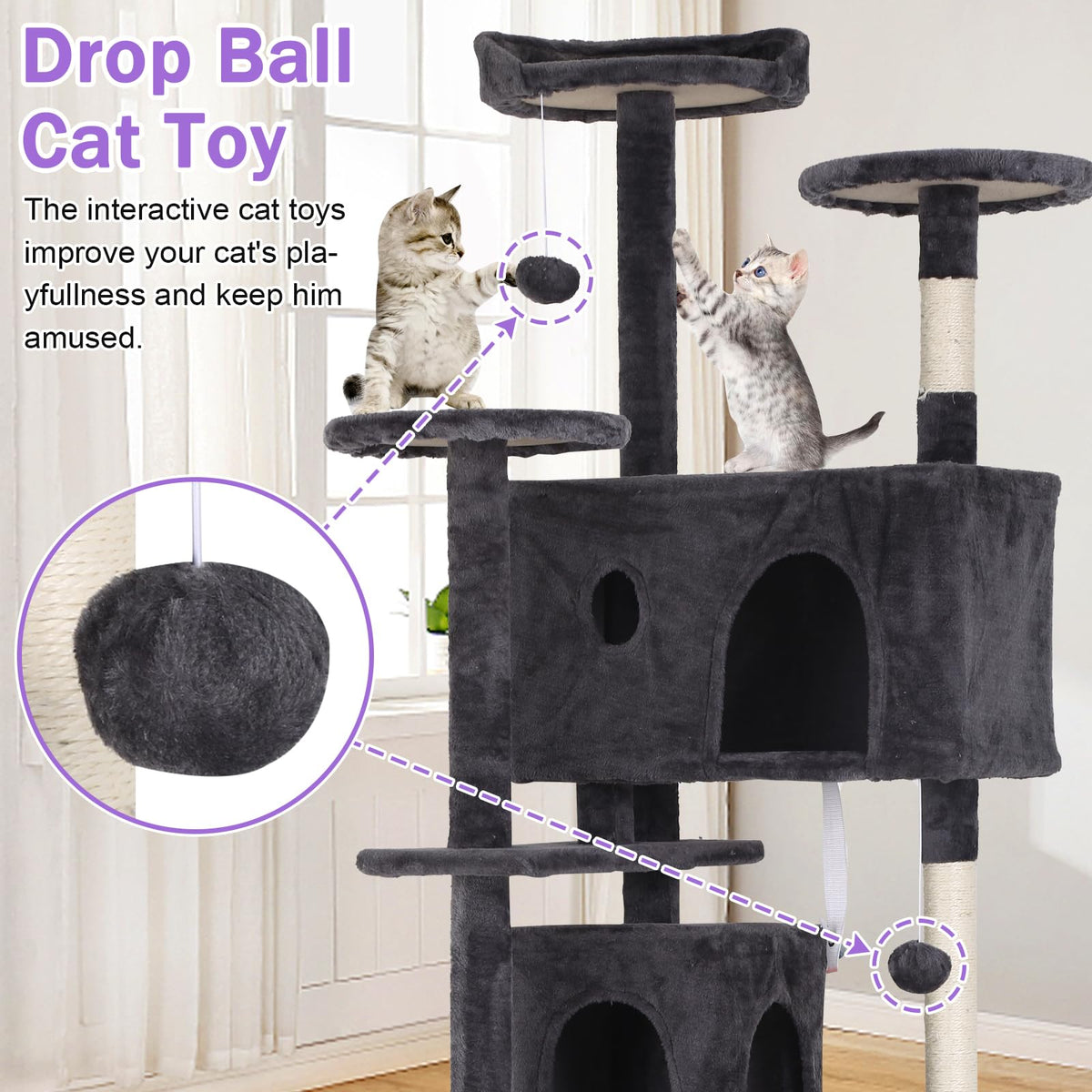 70 Inch Tall Dark Grey Cat Tree Cat Climbing Tower P91003