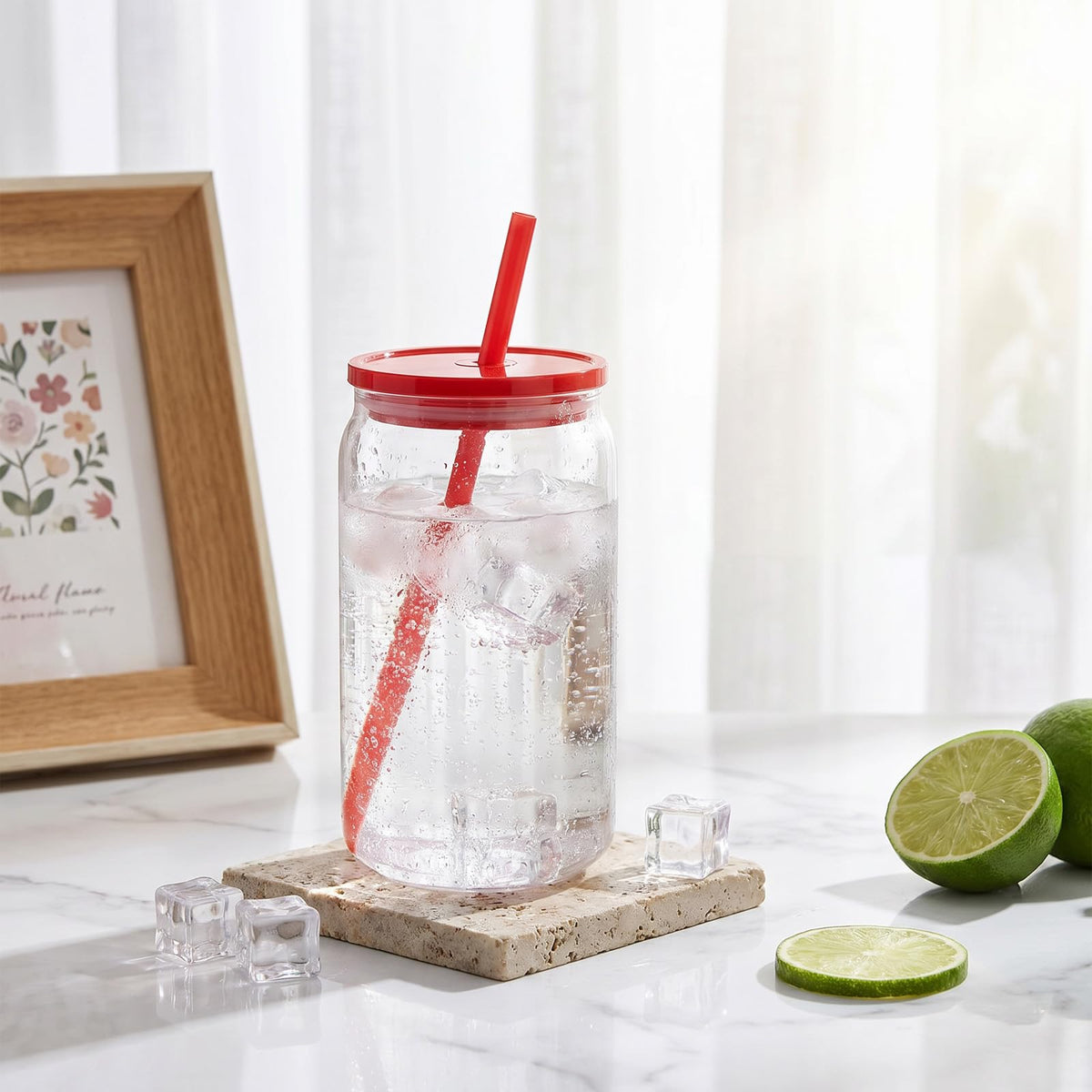 16oz Acrylic Cups with Lids and Straws, 6pcs Clear Plastic Tumbler Set N19237