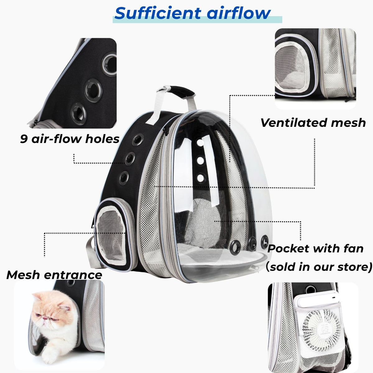 Expandable Cat Backpack with Mini Fan J88204