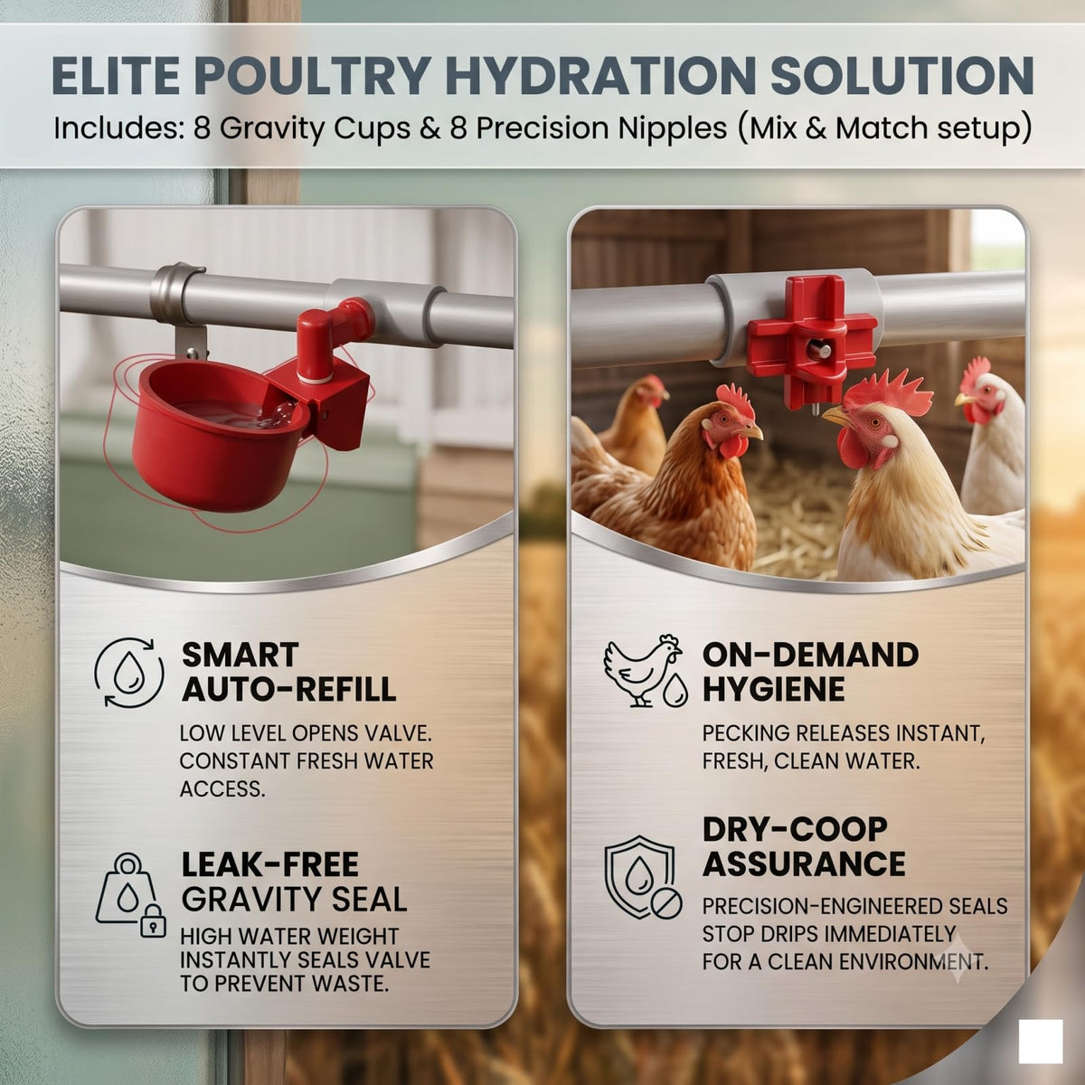 3 Gallon Automatic Chicken Waterer with 8 Cups and 8 Nipples W575
