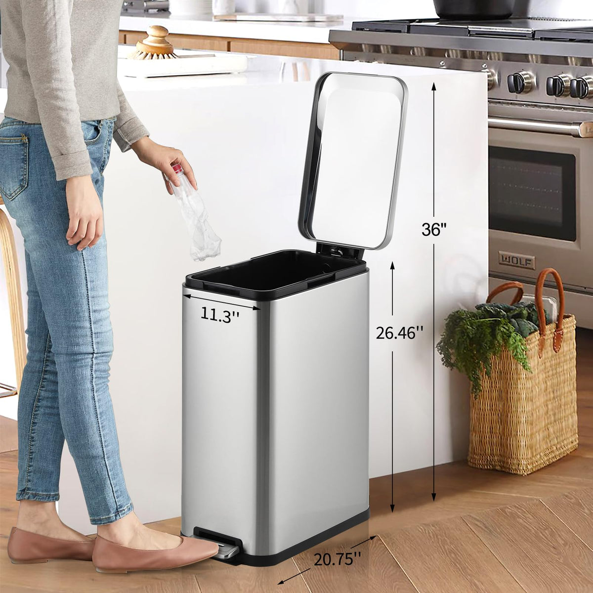 50L Slim Stainless Steel Step Trash Can with Soft-Close Lid K446342