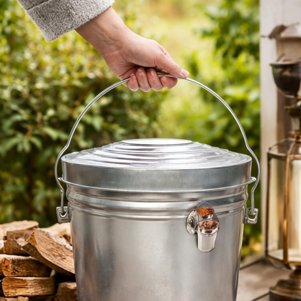 6 Gallon Galvanized Metal Trash Can with Lid E8408
