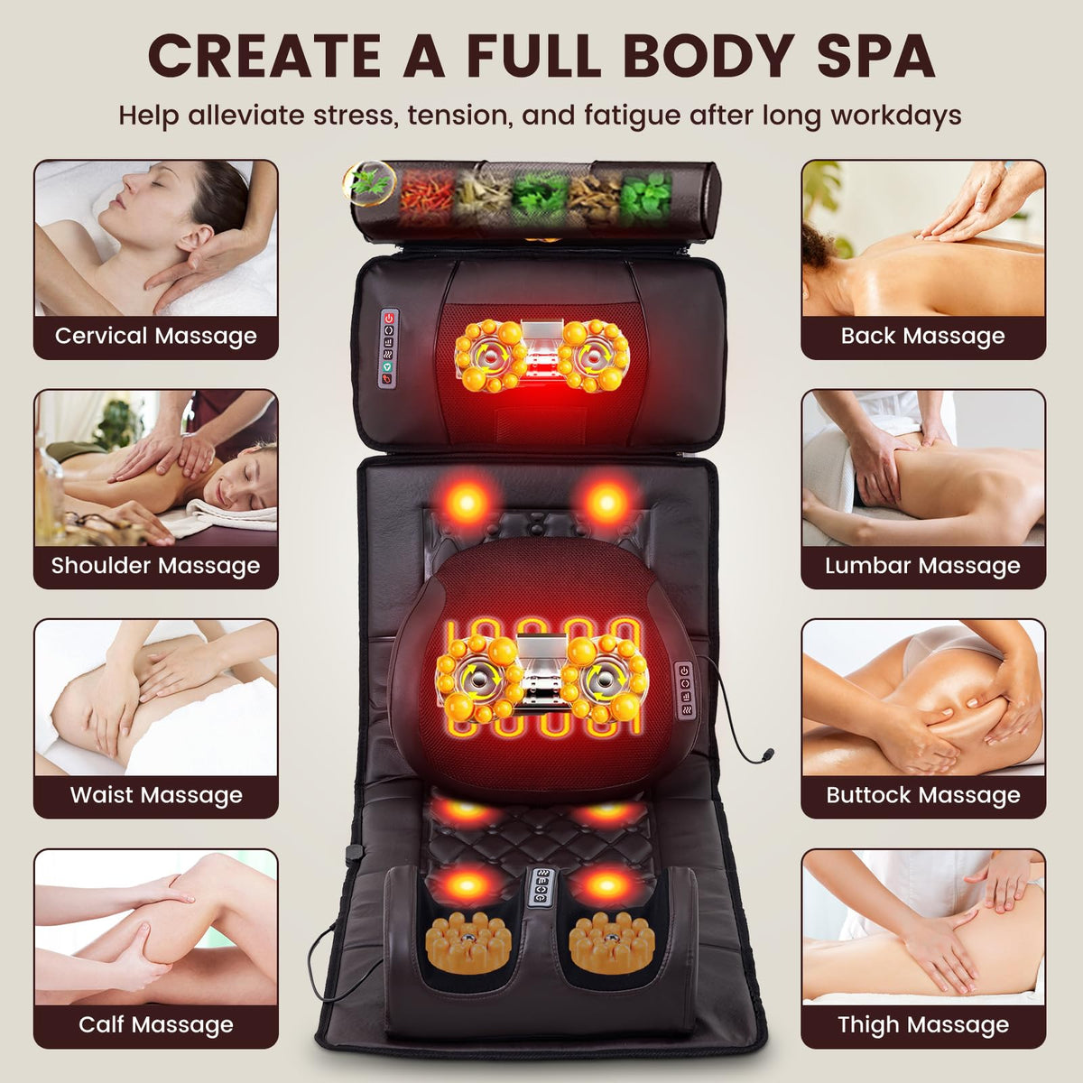 Full Body Massage Mat with 10 Vibration Heads, 9 Speeds & 3 Heat Levels I1399