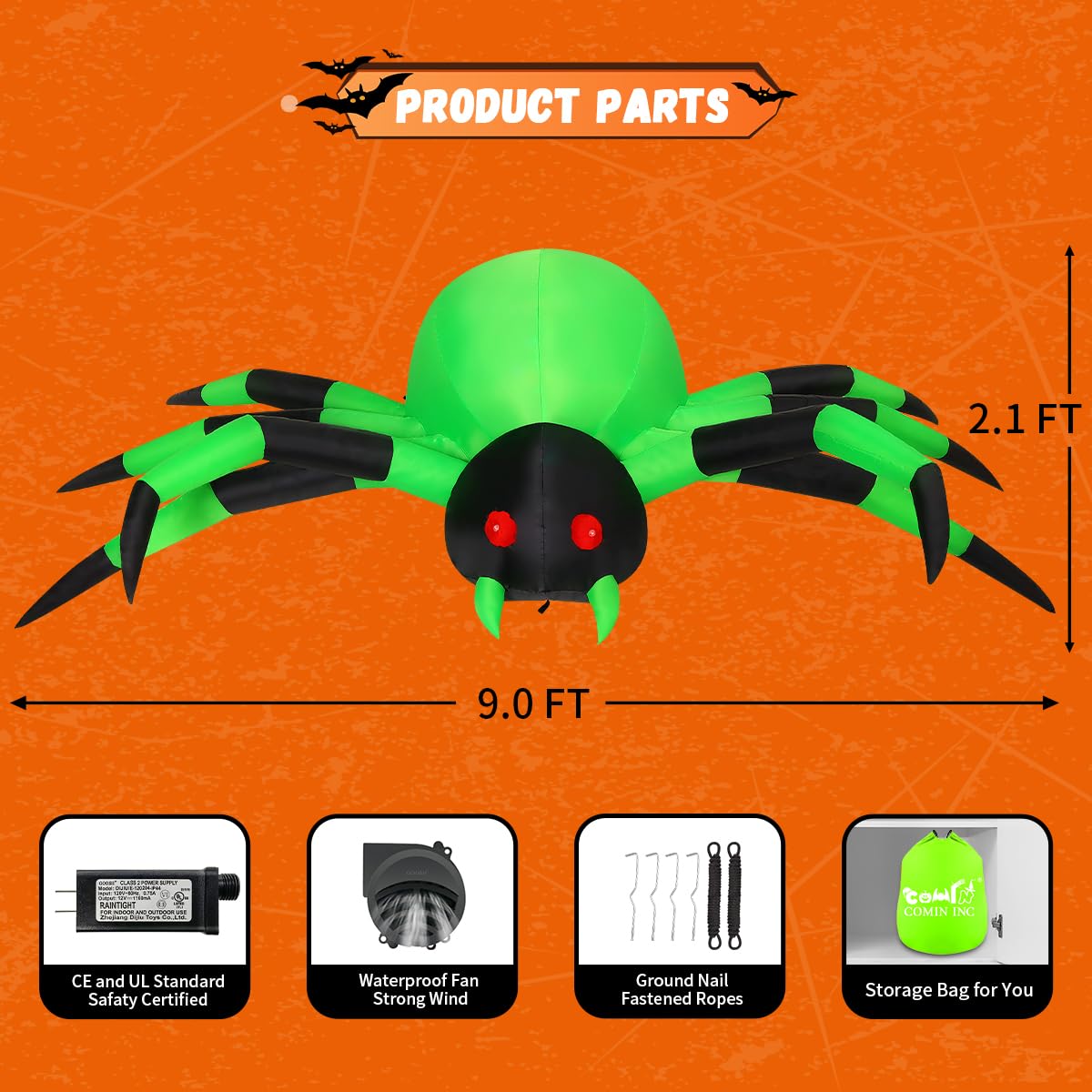 9FT Green Spider Yard Inflatables R55723