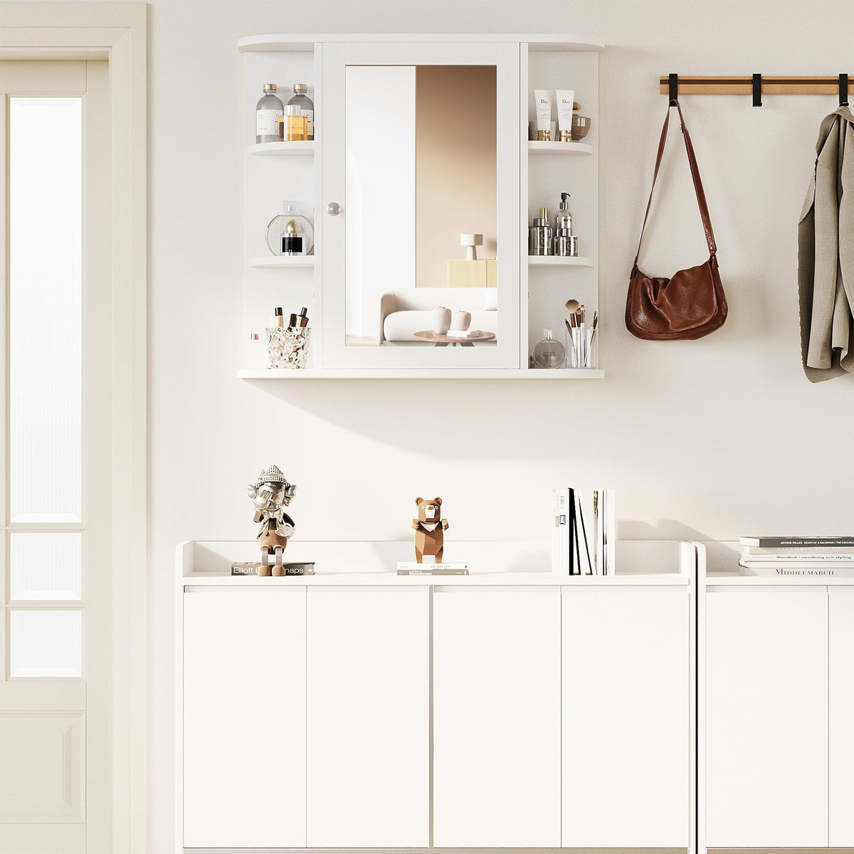 White Wall Mounted Medicine Cabinet with Mirror G34069