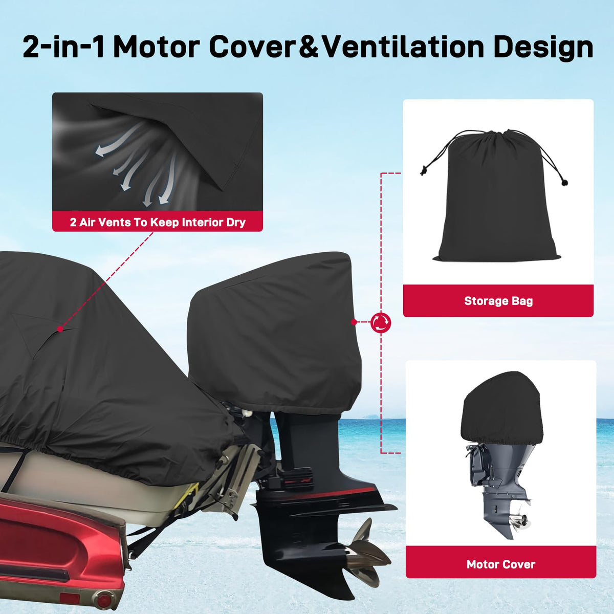 1200D Heavy Duty Waterproof Boat Cover 14-16ft Black P113