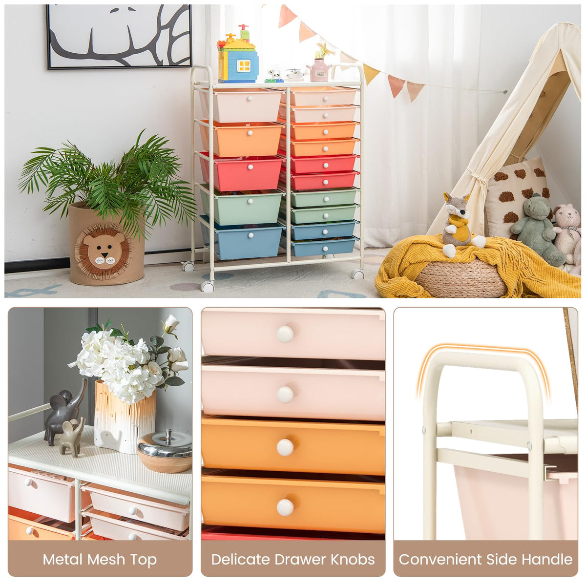 15 Drawer Multicolor Rolling Storage Cart Z289