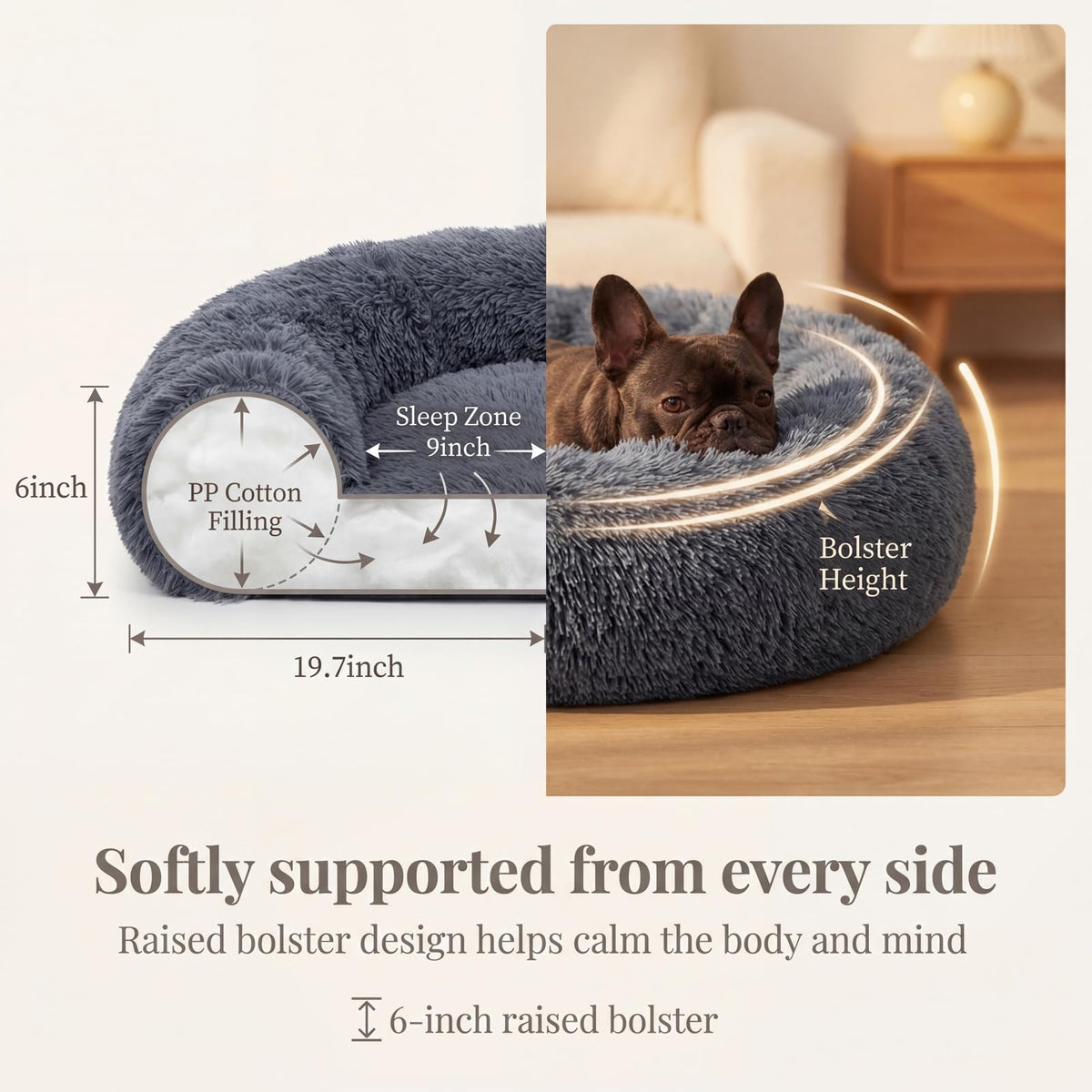Small Anti-Anxiety Machine Washable Fluffy Round Dog Bed P410