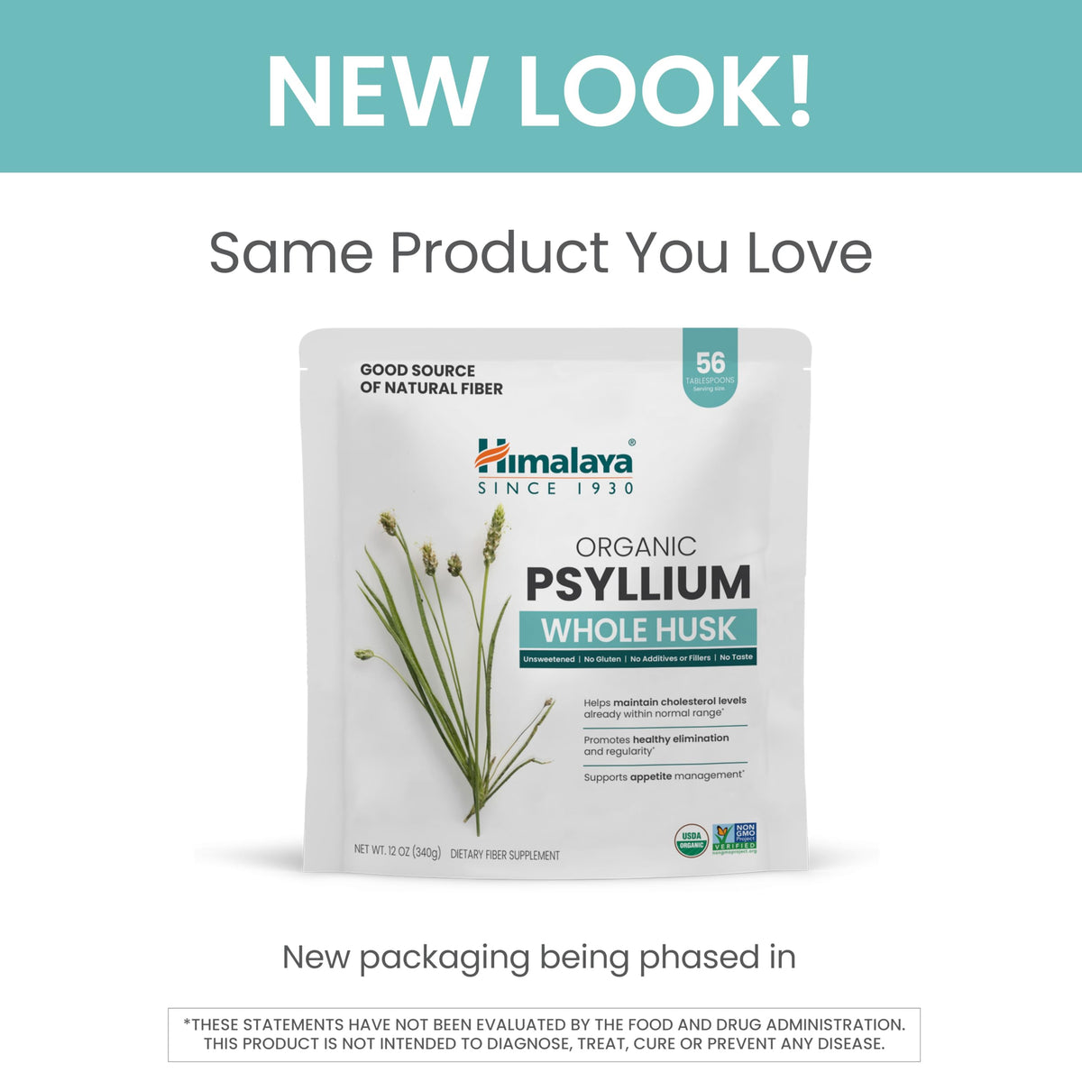 Organic Psyllium Whole Husk Fiber Supplement, Unflavored, 12 oz Z19777
