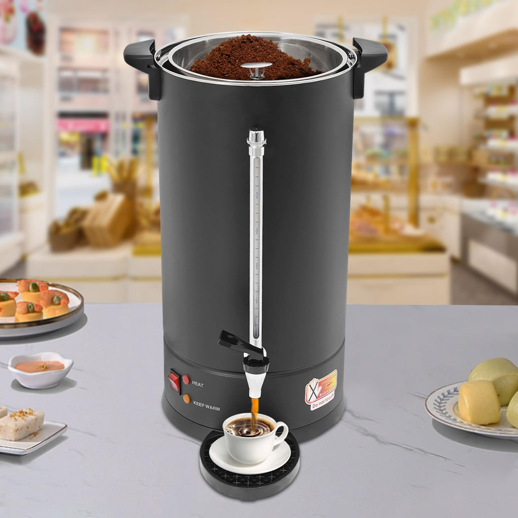 25L Stainless Steel Coffee Urn Hot Water Dispenser Commercial Electric Brewer with Drip Tray Black U65963