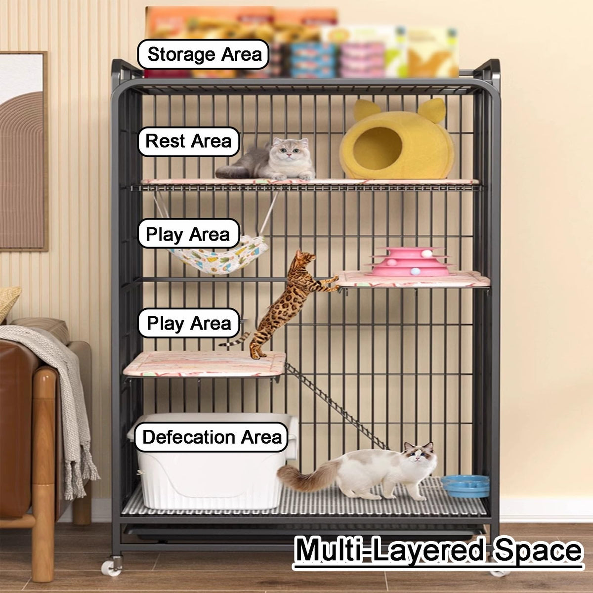 Foldable 4-Tier Indoor Cat Enclosure with Hammock G771744