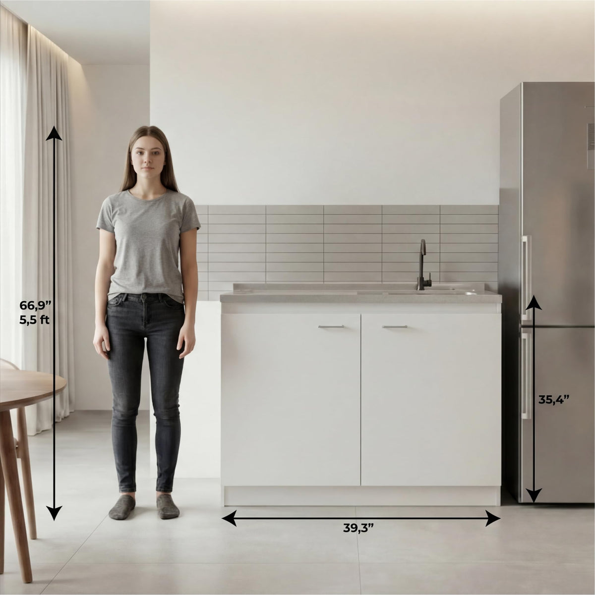 White 39 in Kitchen Sink Cabinet with Stainless Steel Top X86612