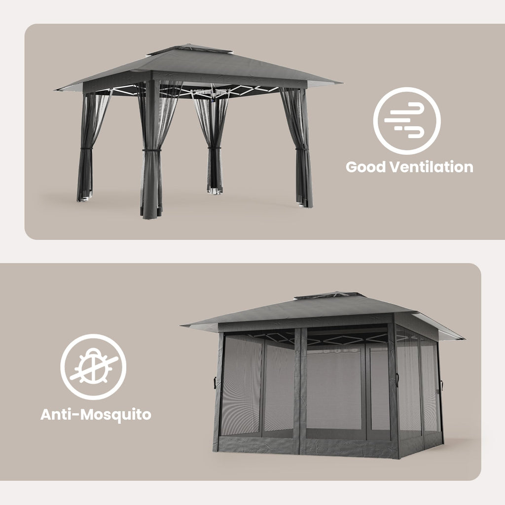 13x13 Pop Up Gazebo Tent with Mosquito Netting Grey T11332