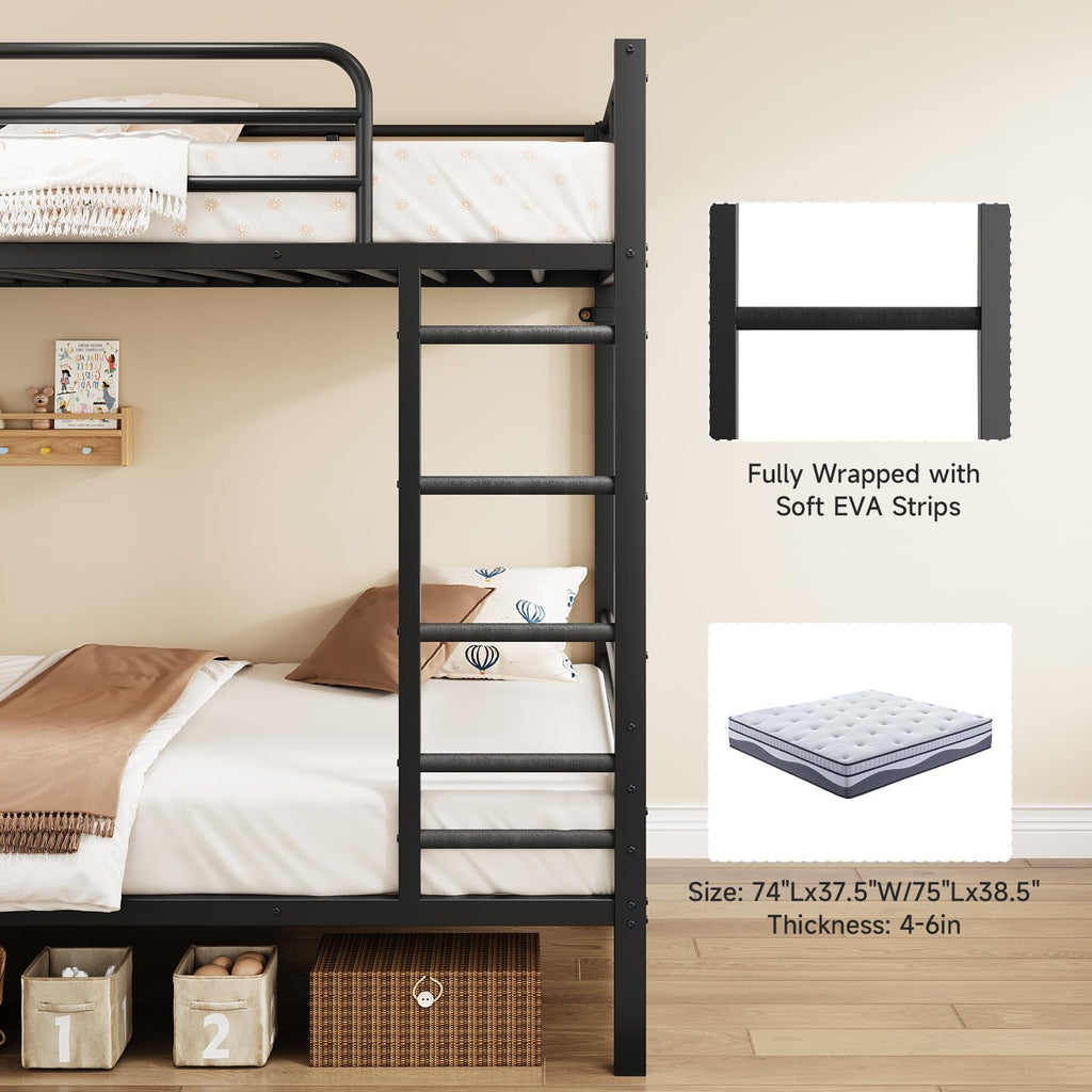 Twin Over Twin Metal Bunk Bed with Desk & Outlet M498