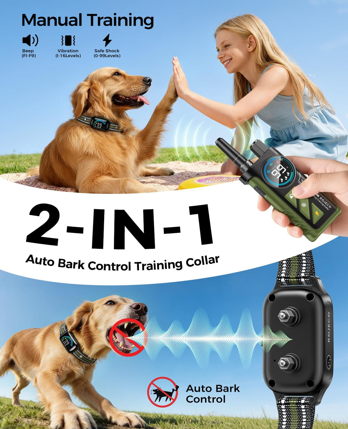 2-in-1 Dog Shock Collar & Bark Collar Q33578