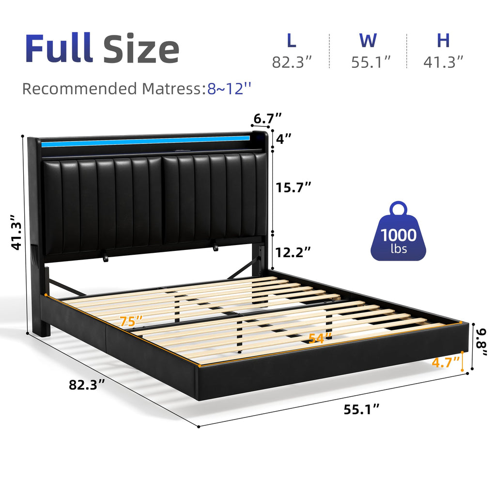 Full Size Black LED Bed Frame with Storage Headboard G568257