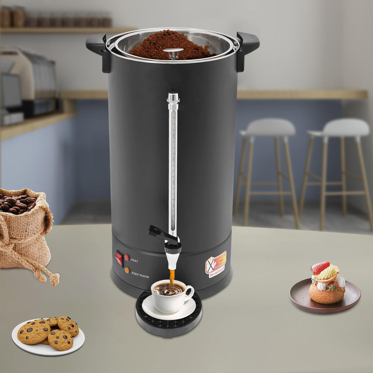 25L Stainless Steel Coffee Urn Hot Water Dispenser Commercial Electric Brewer with Drip Tray Black U65963