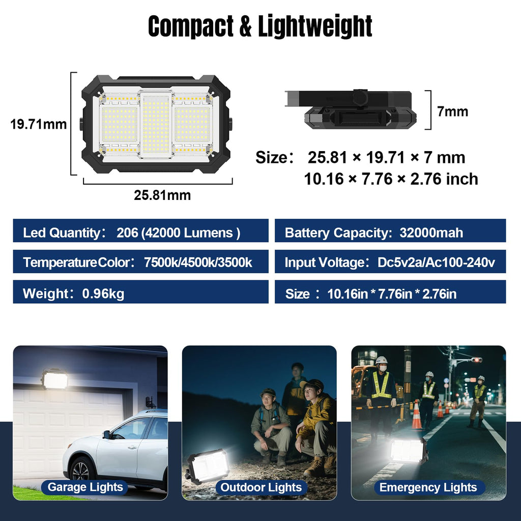400W 32000LM Rechargeable Magnetic LED Work Light J7460