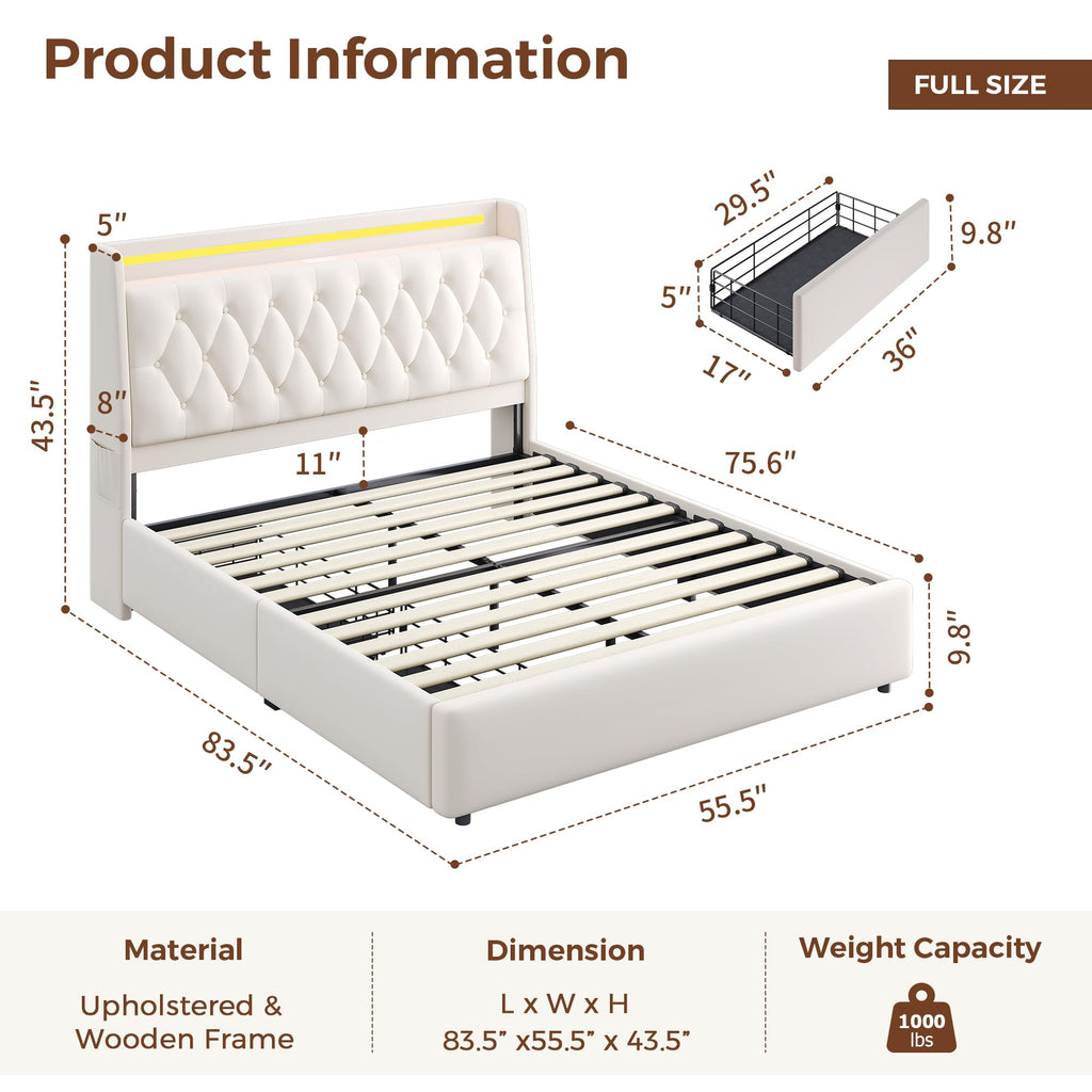 Beige Velvet Upholstered Platform Bed Frame with 2 Storage Drawers E784617