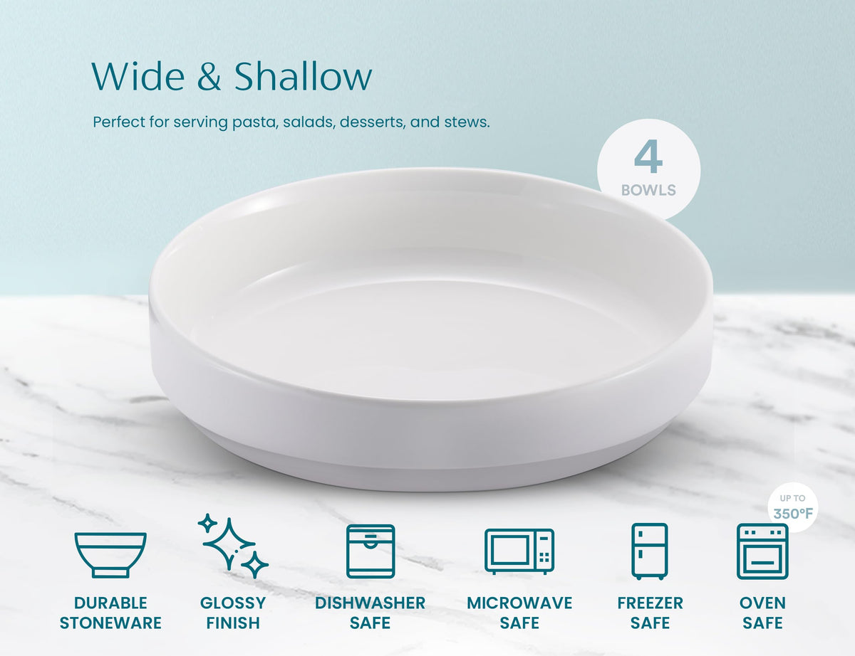 Ceramic Pasta Bowls Set of 4 White O3137