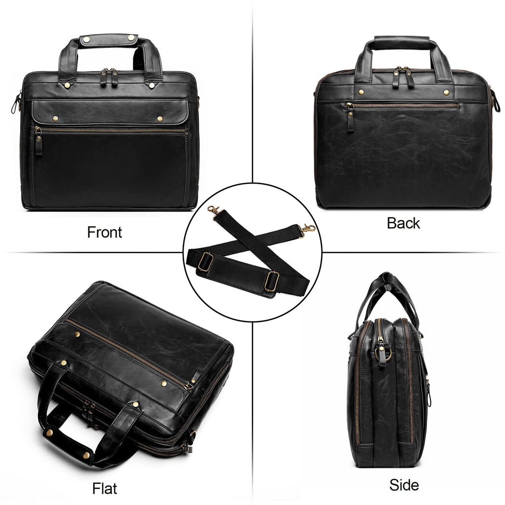 Black Leather 15.6 Inch Laptop Messenger Bag Y57453