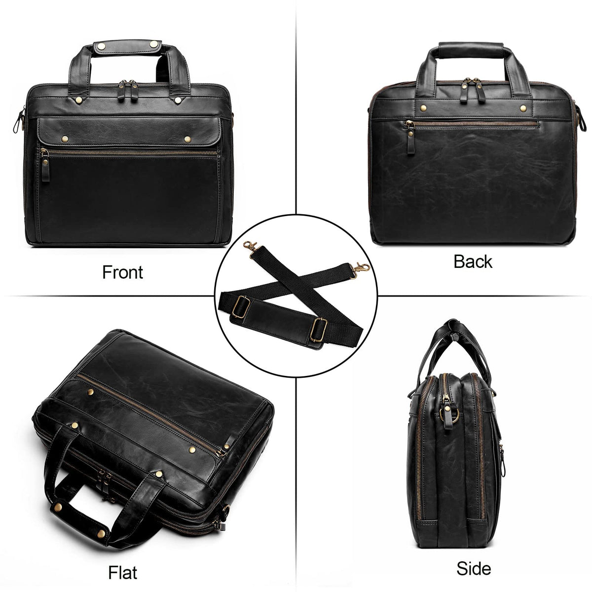 Black Leather 15.6 Inch Laptop Messenger Bag Y57453