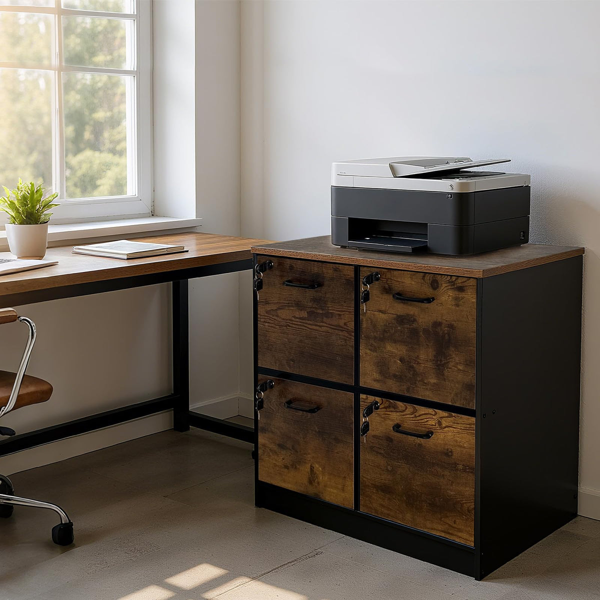 4 Drawer Wooden Lockable File Cabinet H790216