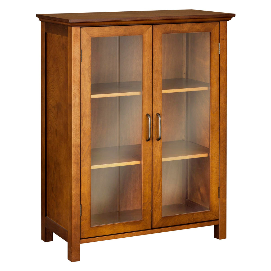 Wooden Freestanding Floor Cabinet with 2 Adjustable Shelves and 2 Glass Paneled Doors H264687