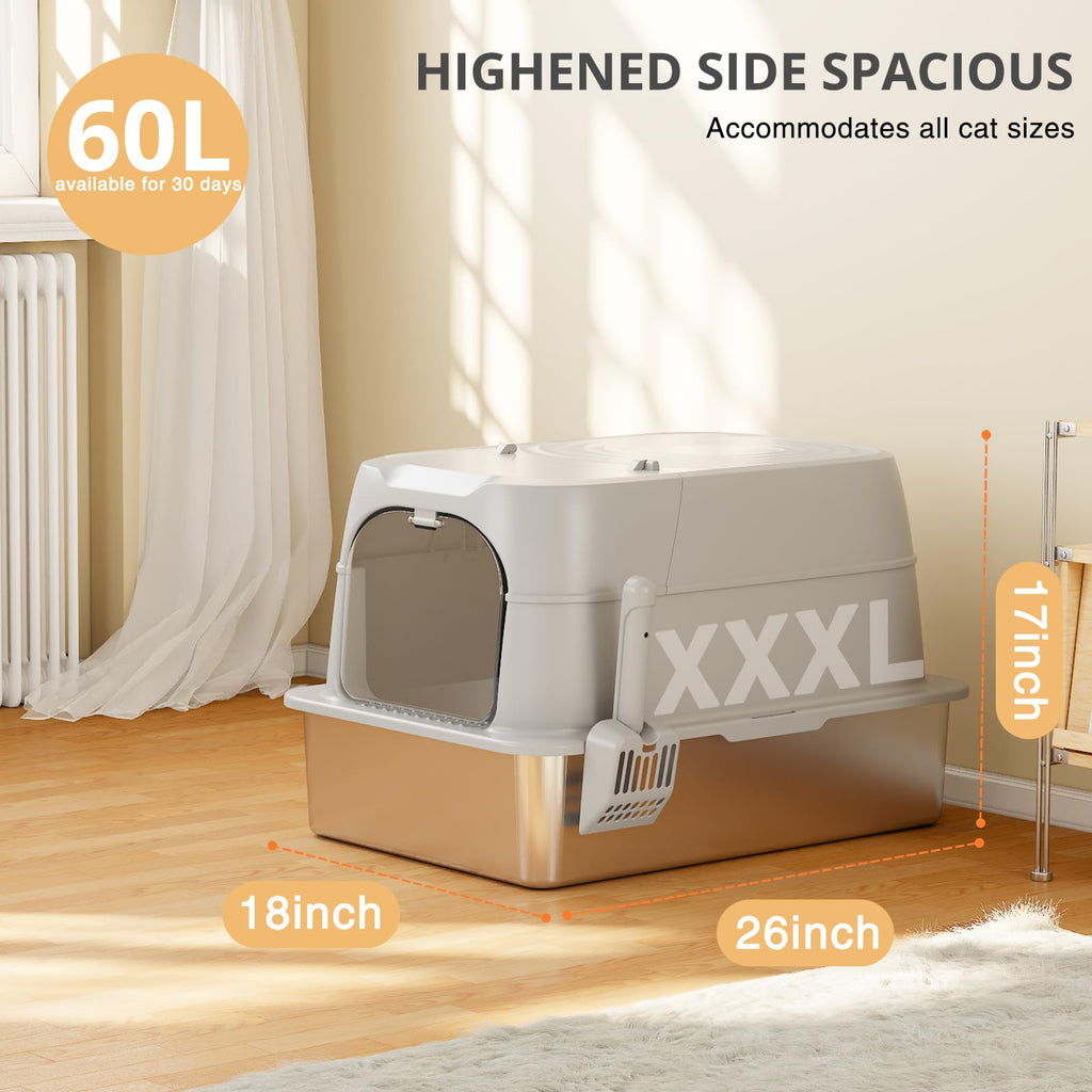 XXXL Stainless Steel Cat Litter Box with Lid S7233