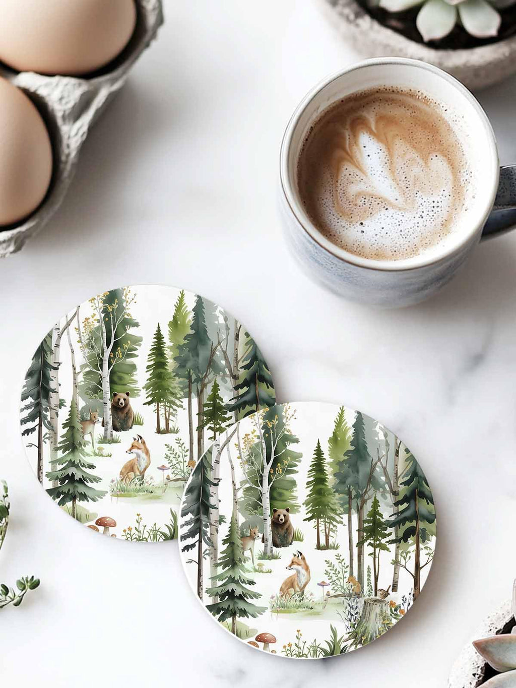 Absorbent Stone Ceramic Coaster with Cork Back, Set of 8 K41814