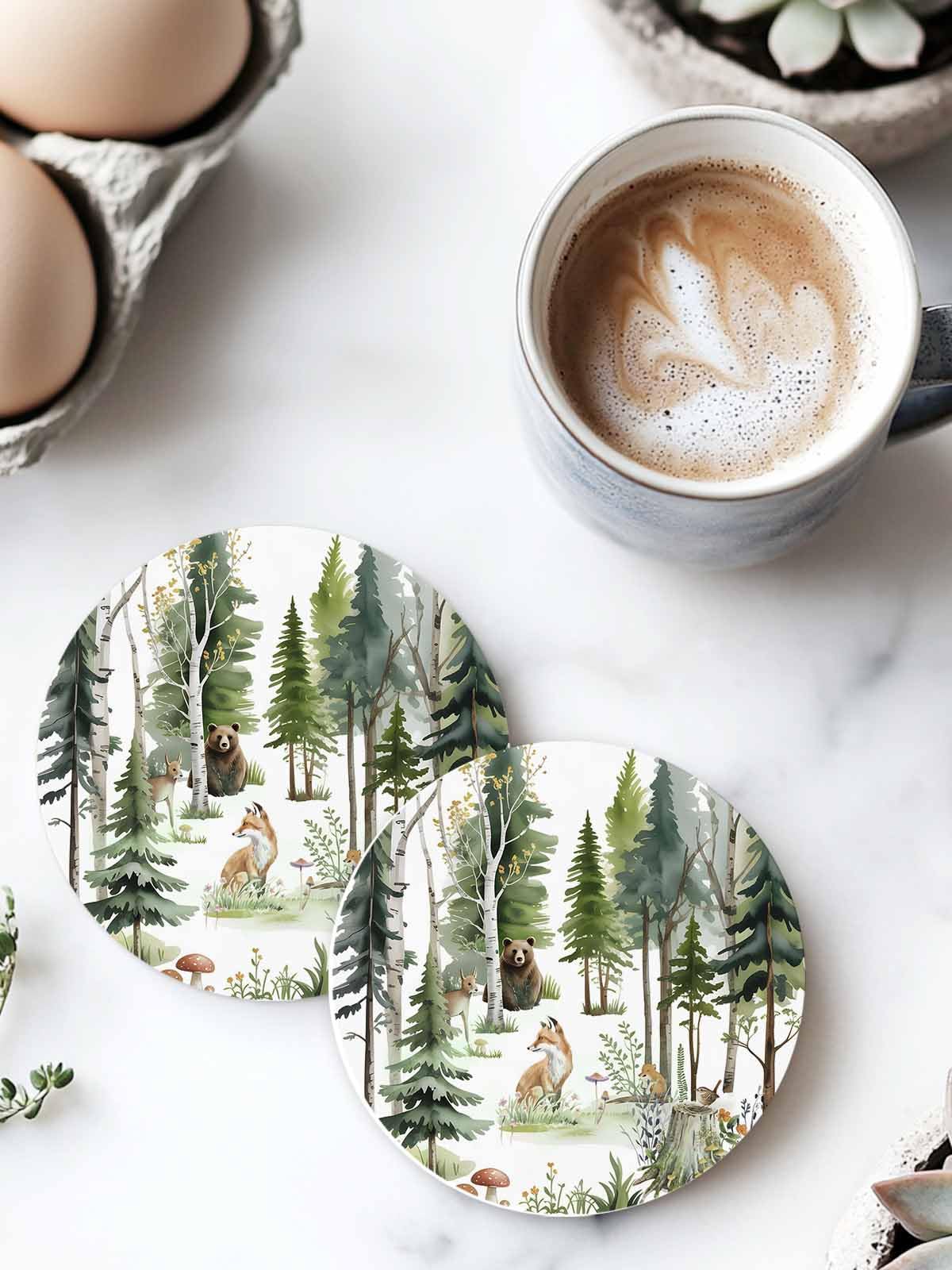 Absorbent Stone Ceramic Coaster with Cork Back, Set of 8 K41814