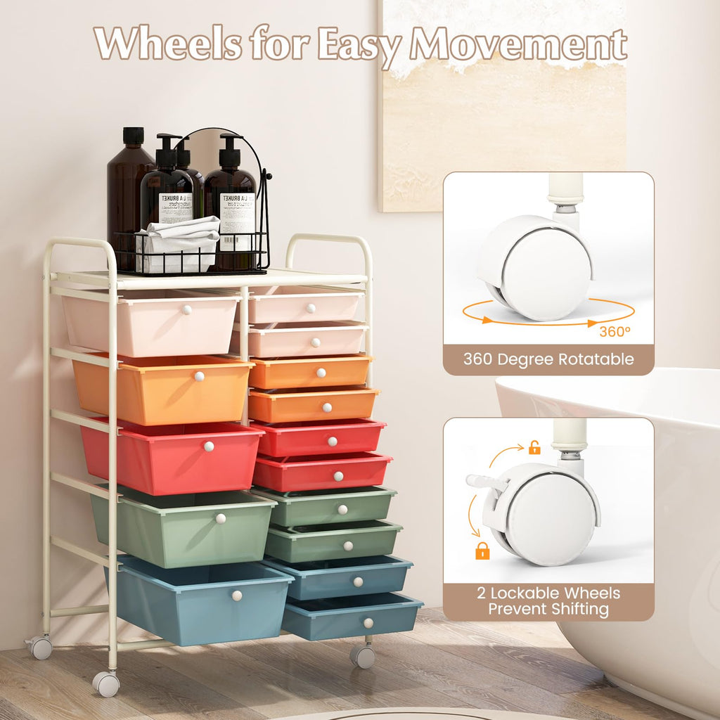 15 Drawer Multicolor Rolling Storage Cart Z289